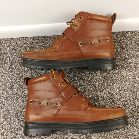 Polo Ralph Lauren Sport Leather Ankle Hiking Boots Buckle Lace Up Mens 8.5 B - Picture 4 of 9